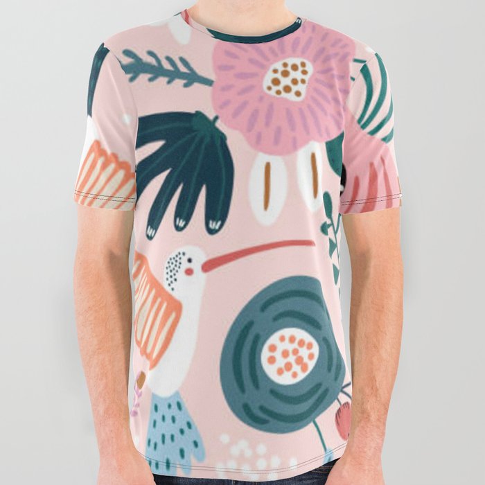 Colibri Birds and Flowers 1 All Over Graphic Tee