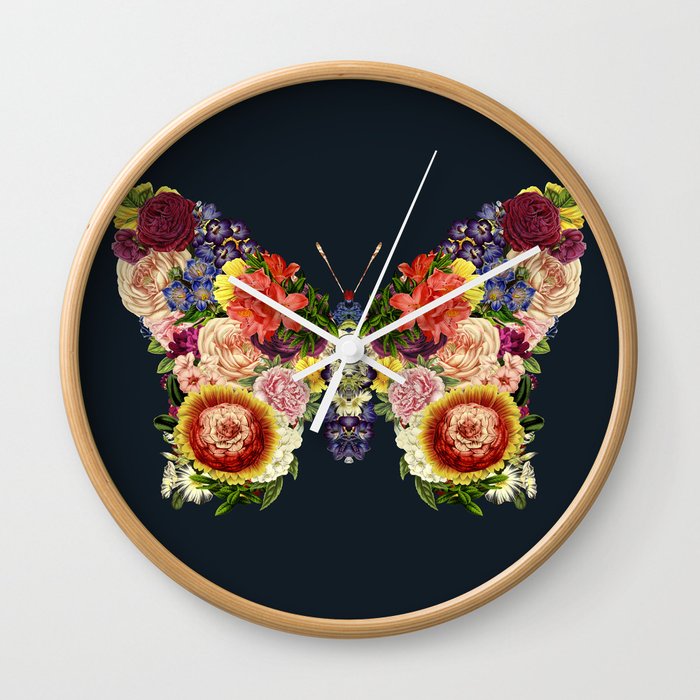 Spring Butterfly Floral Wall Clock