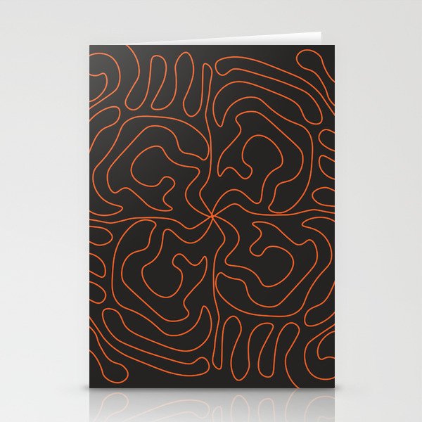 Mid Century Modern Styled Curvy Lines Pattern - Red and black Stationery Cards