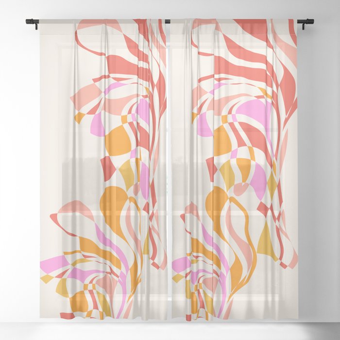 GROW YOUR OWN WAY with Liquid retro abstract pattern in Pink and Orange Sheer Curtain