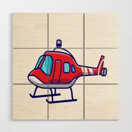 Illustrated Flying Red Helicopter Wood Wall Art