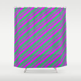[ Thumbnail: Fuchsia and Sea Green Colored Stripes/Lines Pattern Shower Curtain ]