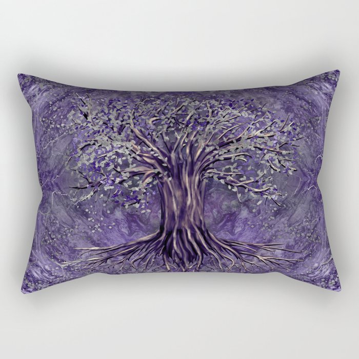 Tree of life -Yggdrasil Amethyst and silver Rectangular Pillow