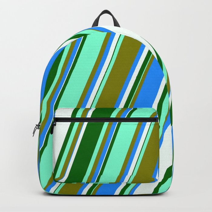 Aquamarine, Green, Blue, Mint Cream, and Dark Green Colored Lined/Striped Pattern Backpack