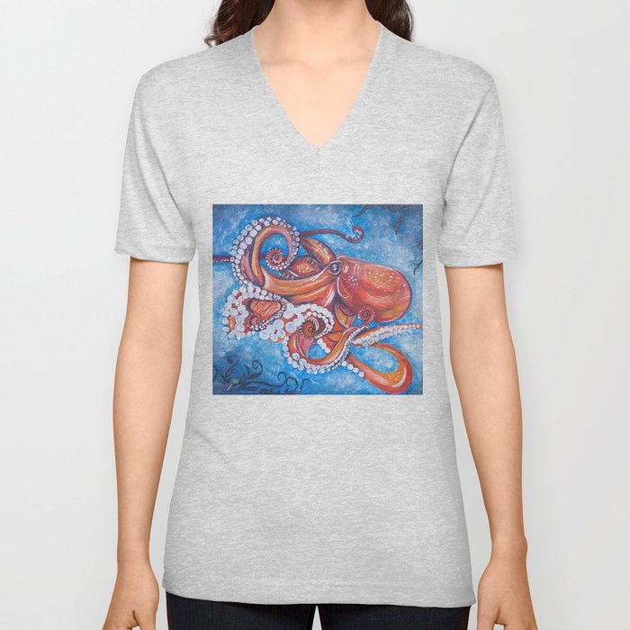 Colorful Octopus V Neck T Shirt