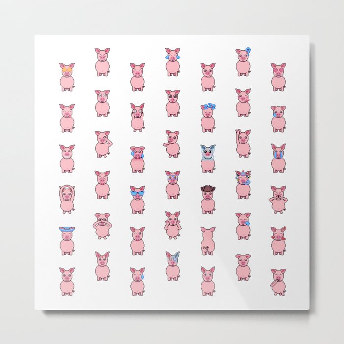 Pig Pixel Art Emoji Metal Print