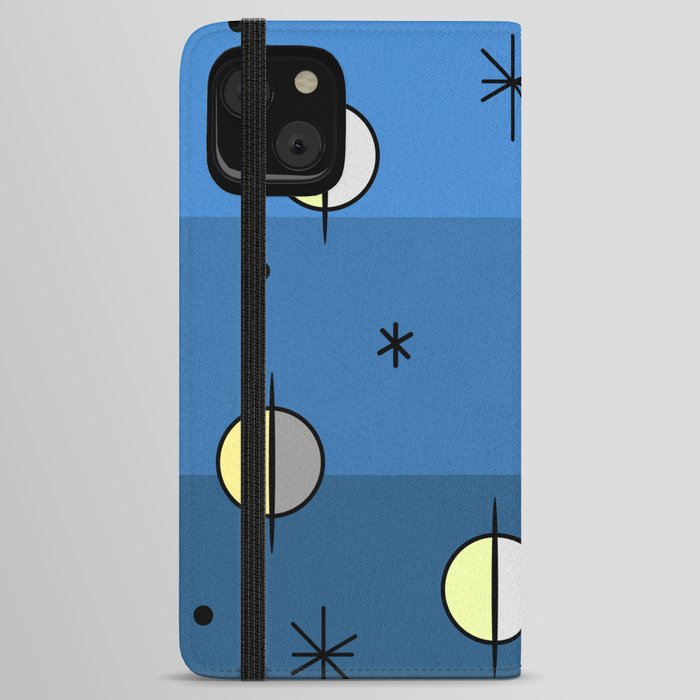Retro Space Age Planets Stars Blue iPhone Wallet Case
