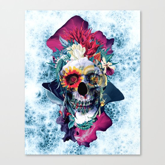 Floral Skull Blue Canvas Print
