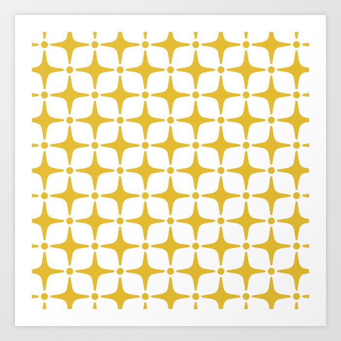 Mid Century Modern Star Pattern Yellow Art Print