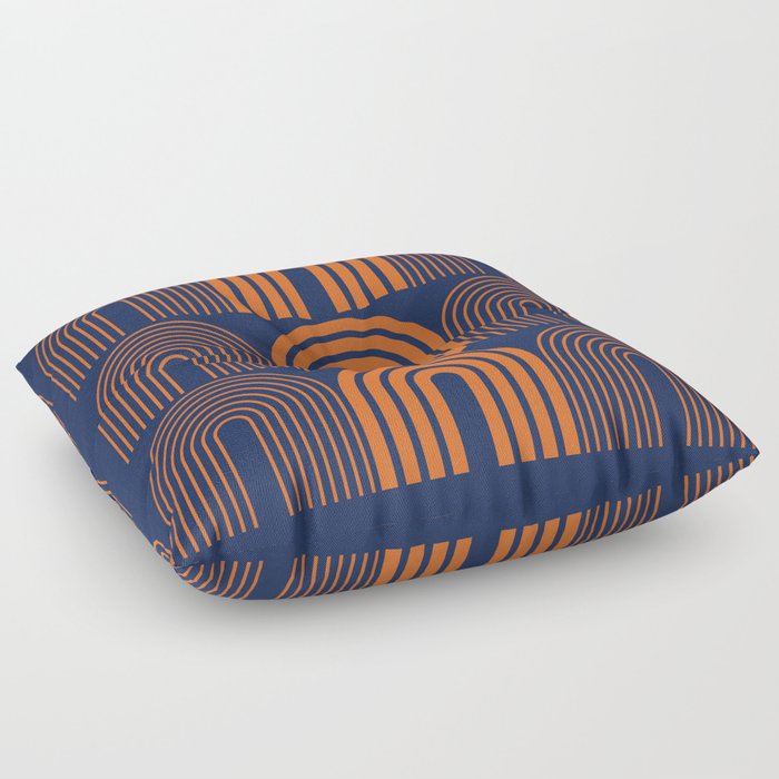 Geometric Shape Patterns 11 in Navy Blue Orange (Rainbow) Floor Pillow