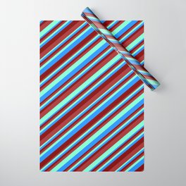 [ Thumbnail: Brown, Aquamarine, Blue, and Maroon Colored Striped/Lined Pattern Wrapping Paper ]