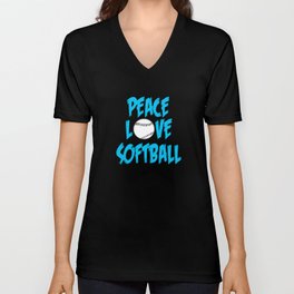 Peace love softball V Neck T Shirt