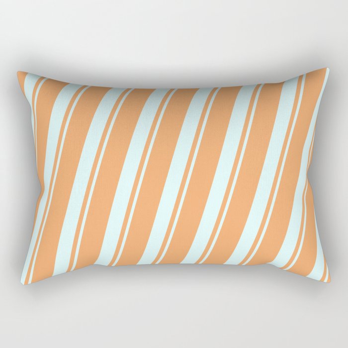 Brown & Light Cyan Colored Lined/Striped Pattern Rectangular Pillow