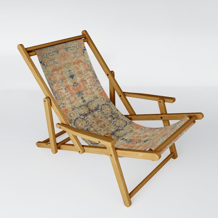 Vintage Woven Coral and Blue Kilim Sling Chair