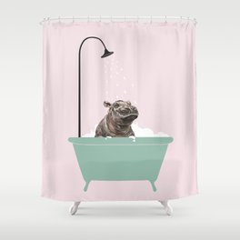 Hippo Enjoying Bubble Bath Shower Curtain