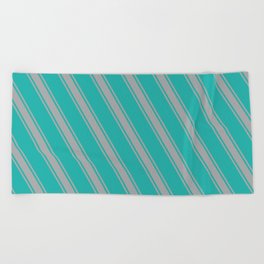[ Thumbnail: Light Sea Green & Dark Gray Colored Stripes Pattern Beach Towel ]