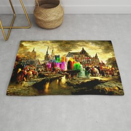 Medieval Town in a Fantasy Colorful World Area & Throw Rug