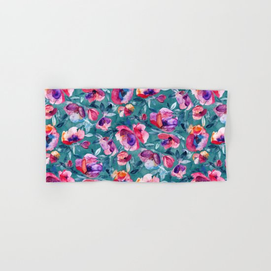 Flourish - a watercolor floral in pink and teal Hand & Bath Towel