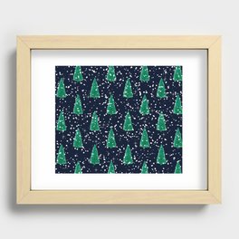 Winter Pattern with Snowflakes and Trees Recessed Framed Print