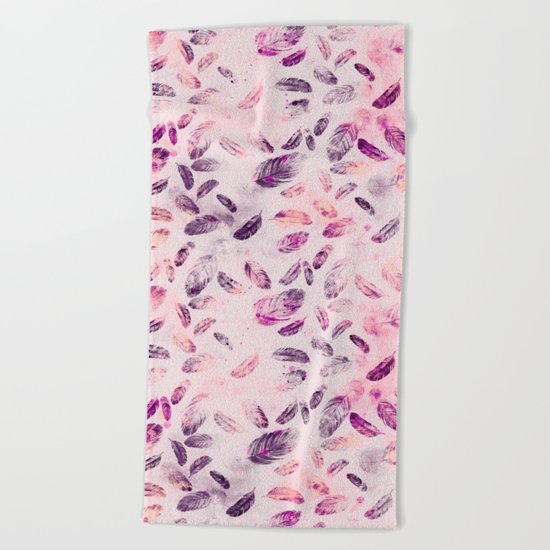 Soft Pastel Watercolor Feathers Beach Towel