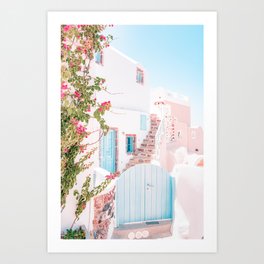 Santorini Greece Mamma Mia Pink House Travel Photography Art Print