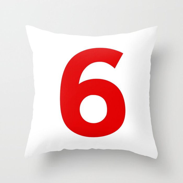Number 6 (Red & White) Throw Pillow
