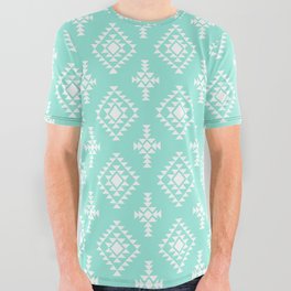 Seafoam and White Native American Tribal Pattern All Over Graphic Tee