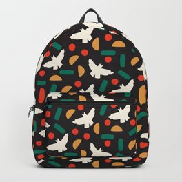 Abstract Birds and Shapes - Dark Background Backpack | Modern, Playful, Mod, Abstract, Happybird, Abstractshapes, Freedom, Colorful, Abstractpattern, Shapes 