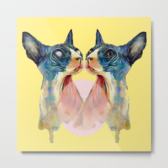 two cats on yellow Metal Print