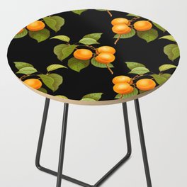 Peach pattern with leaves on a black background Side Table