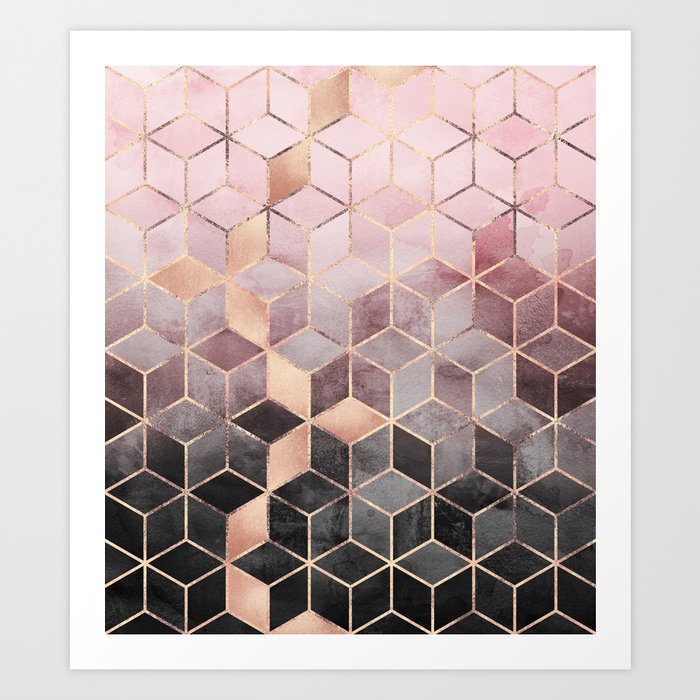 Pink And Grey Gradient Cubes Art Print