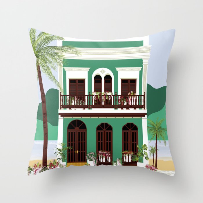 Green Puerto Rico House on the Beach Throw Pillow