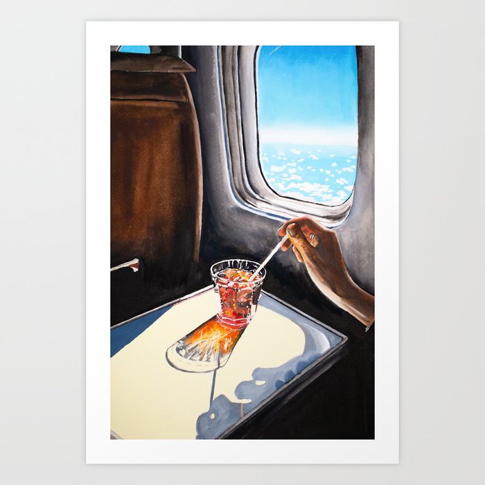 Glass in Airplane | Retro Mid Century | Mad Men Painting Art Print