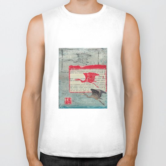 Blue Heron Collage Biker Tank