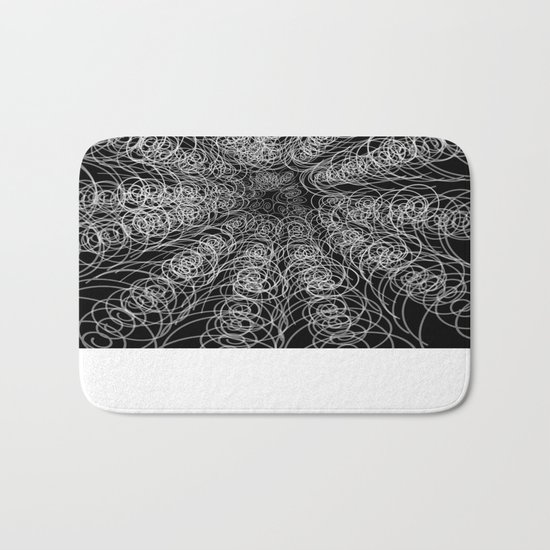 White Swirl Fractal on Black Bath Mat