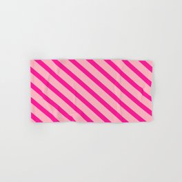 [ Thumbnail: Deep Pink and Light Pink Colored Lined/Striped Pattern Hand & Bath Towel ]