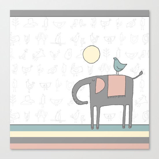 Elephant and birds Canvas Print
