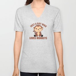Just A Boy who loves Monkeys Sweet Monkey V Neck T Shirt