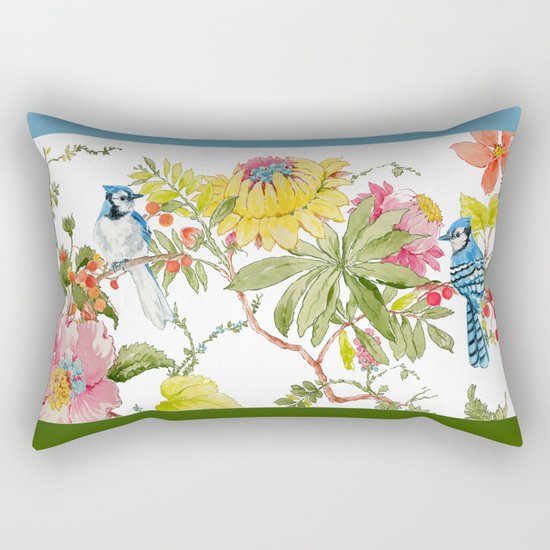 Bluejay Bird Day Floral Rectangular Pillow