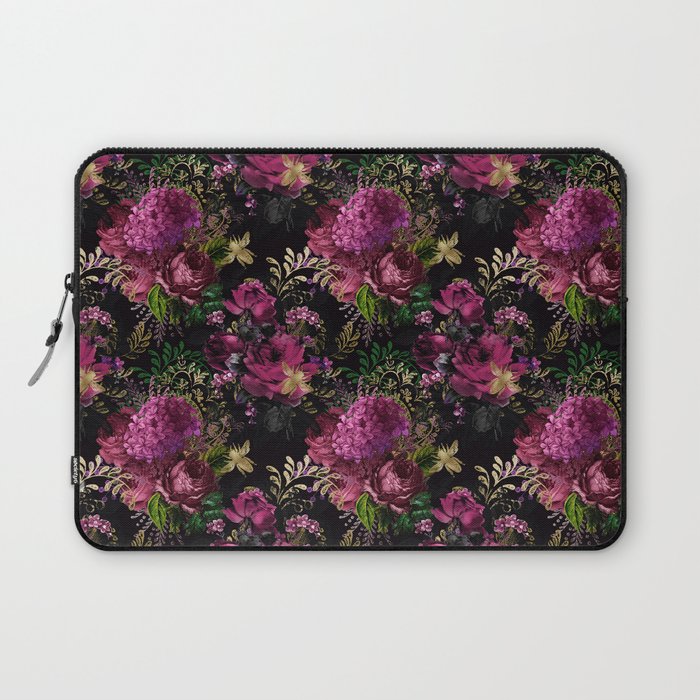 Burgundy Black Moody Floral Pattern Laptop Sleeve