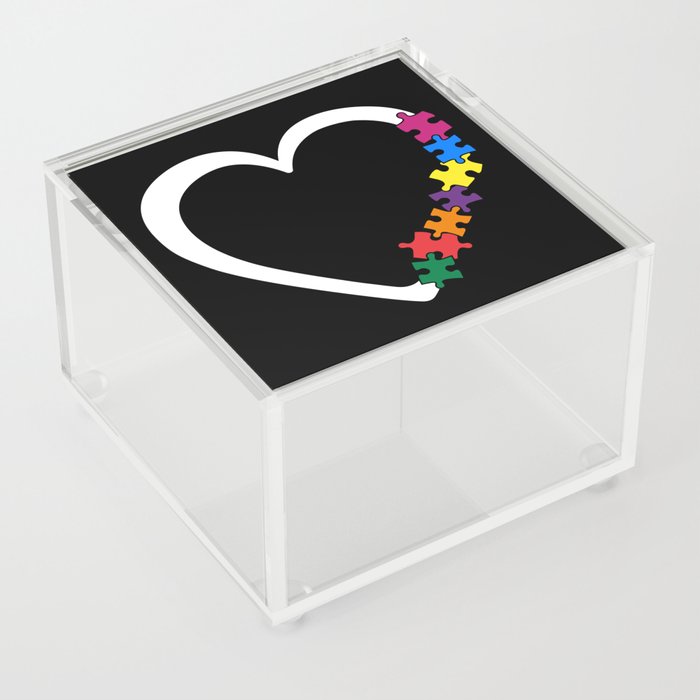 Autism Awareness Heart Colorful Puzzle Pieces Acrylic Box