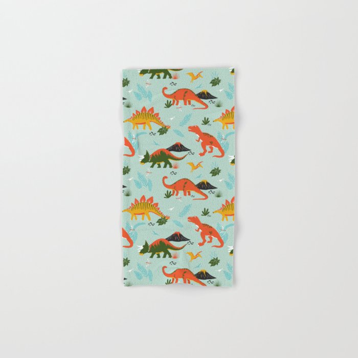 Jurassic Dinosaurs in Blue + Red Hand & Bath Towel