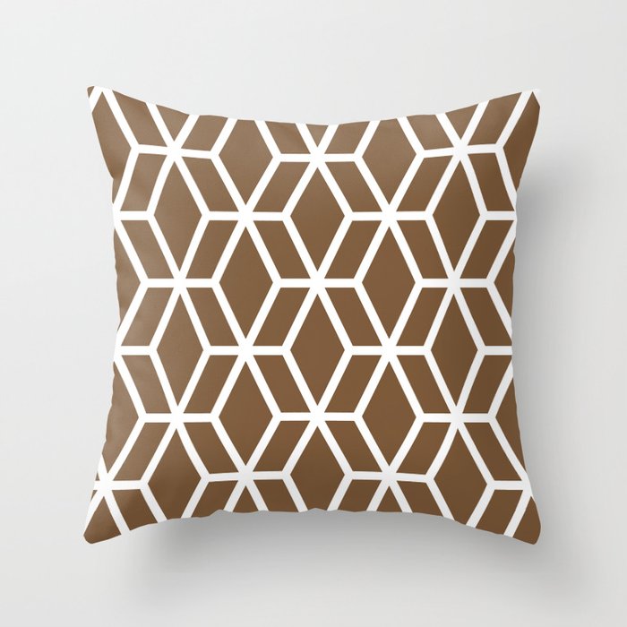 Brown and White Tessellation Line Pattern 16 - Sherwin Williams 2022 Color Uber Umber SW 9107 Throw Pillow