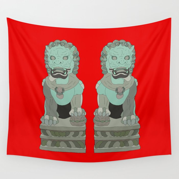 Lion Statues Wall Tapestry By Maxleeart