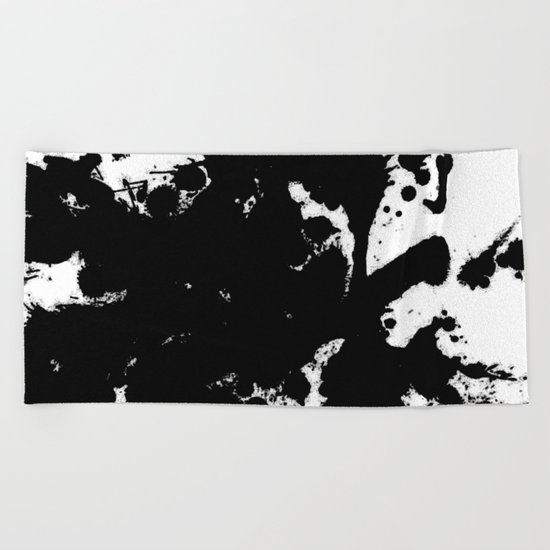 Black and white splat - Abstract, black paint splatter painting Beach Towel
