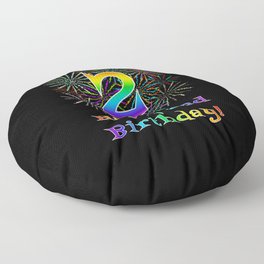 [ Thumbnail: 2nd Birthday - Fun Rainbow Spectrum Gradient Pattern Text, Bursting Fireworks Inspired Background Floor Pillow ]