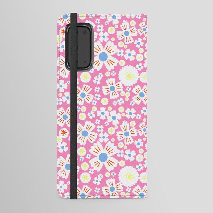 Retro Modern Daisies Pink and Blue Android Wallet Case
