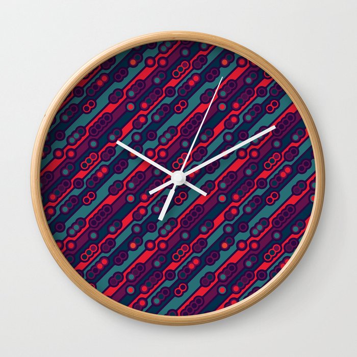 70s Mod Sci Fi Inspired Print in Teal Red Blue and Purple Wall Clock