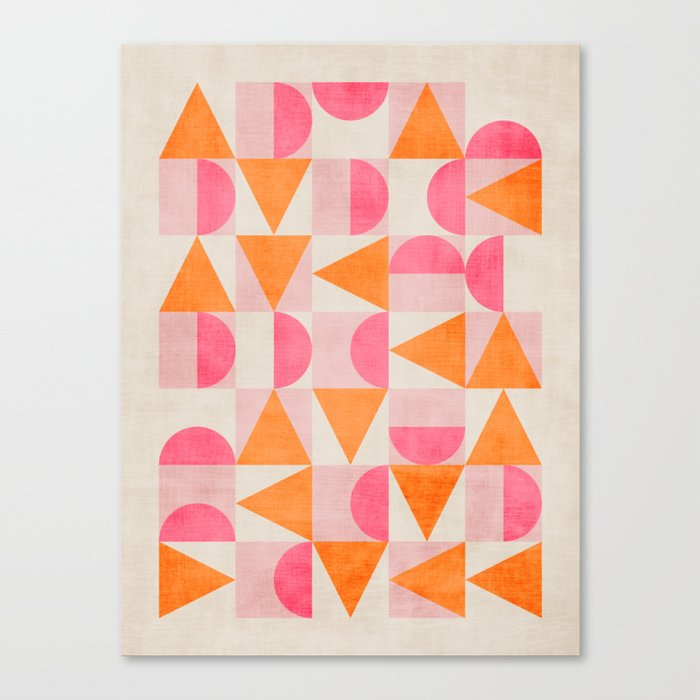 Hot Pink Orange Modern Geometric Artwork Canvas Print