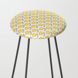 Yellow White Grey All Over Small Flower Floral Pattern Counter Stool